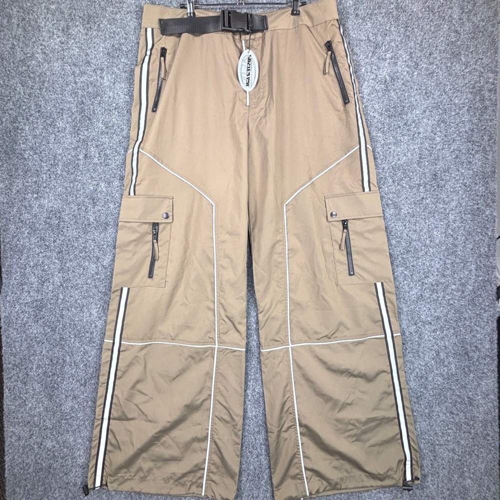 Poster‎ Grl Dolls Kill Tan Cargo Pants Reflective Stripe Wide Leg XXL New